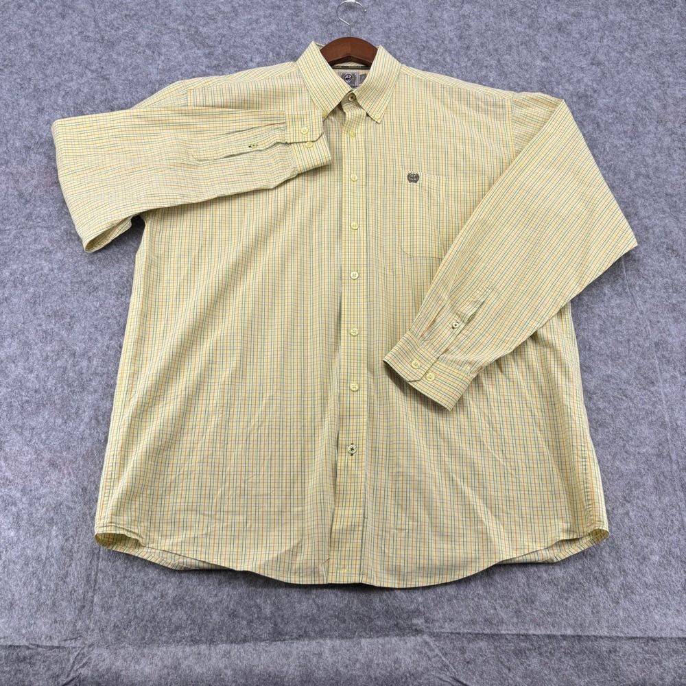 Cinch Mens Yellow Plaid Long Sleeve Button Down Western Shirt Large L